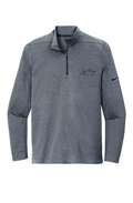 Front view of a navy heather Nike Dri-FIT half-zip pullover with a navy blue Après All Ways chest logo and navy blue Nike Swoosh on the sleeve.