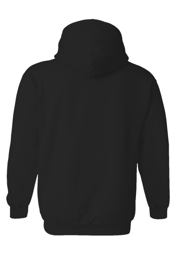 Back view of a plain black Après All Ways pullover hoodie with a hood, long sleeves, and ribbed cuffs and hem, with no graphic on the back.