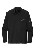 Front view of a black Nike Dri-FIT half-zip pullover with a white Après All Ways chest logo and gray Nike Swoosh on the sleeve.