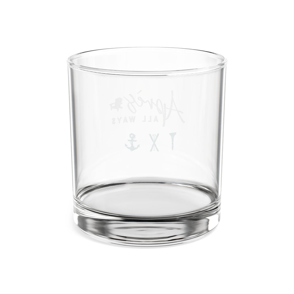 Empty Après All Ways rocks glass featuring anchor, crossed skis, and golf tee icons.